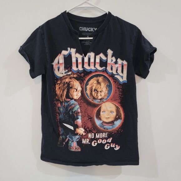Chucky Childs Play Womens Top Size Small Graphic T Shirt Black Horror 80S Movie - Picture 1 of 6